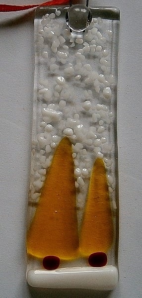 Fused glass Snowy Christmas 2 tree decoration - Yellow