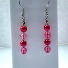 Dark Pink Beaded Dangly Earrings