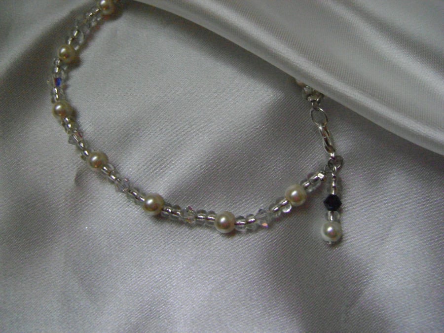 Crystal & Pearl Bridal Anklet with Blue Crystal