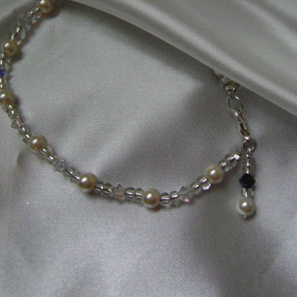 Crystal & Pearl Bridal Anklet with Blue Crystal