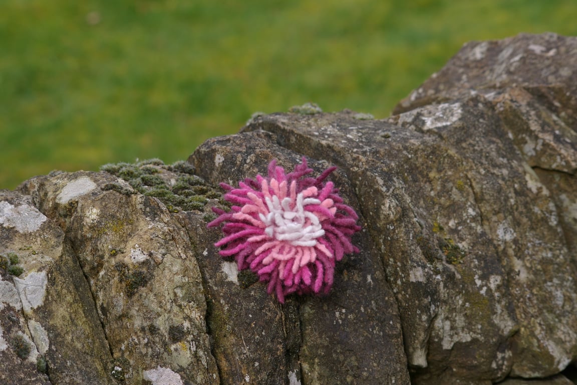 Handmade felted wool flower brooch