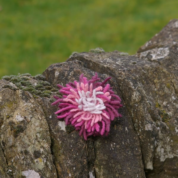 Handmade felted wool flower brooch
