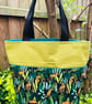 Light olive & leopard print tote bag; beach bag; green tote bag