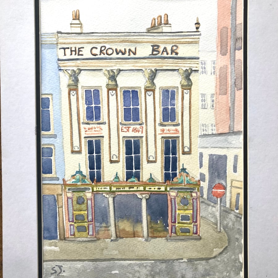 Original watercolour painting of The Crown Bar, Belfast Northern Ireland,