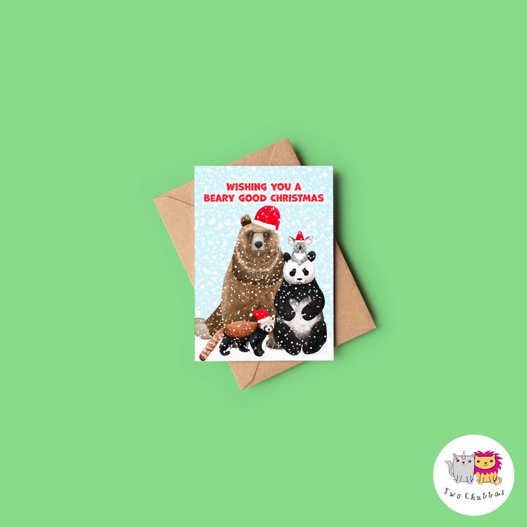 Bears Christmas Card, A6 Christmas Card, Cute Animal Christmas Card