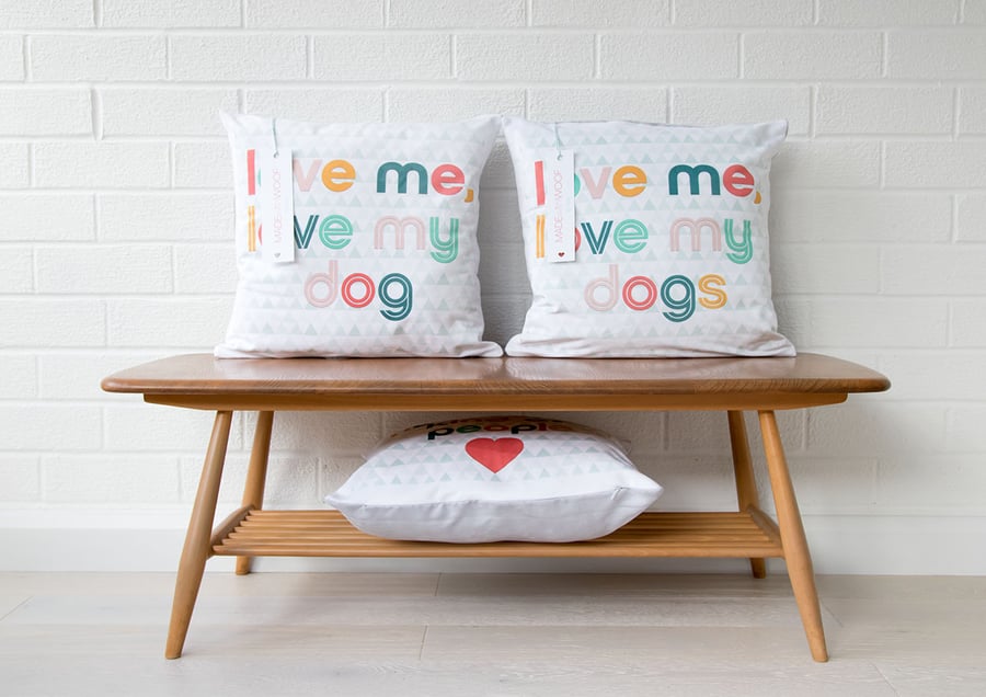 Dog pillow gift for her 'Love me, love my dogs'  Modern dog gift for dog owners