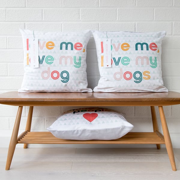 Dog pillow gift for her 'Love me, love my dogs'  Modern dog gift for dog owners