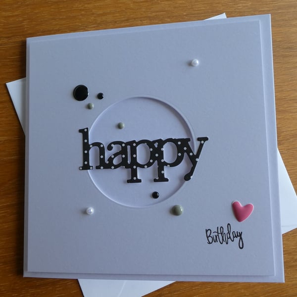 Happy Birthday Card - Black & White Polka Dots