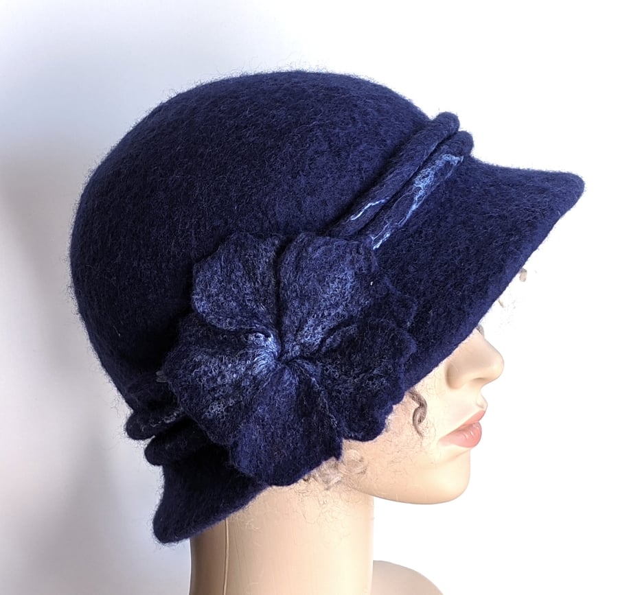 Navy felted wool hat - One of the 'Squashable' range
