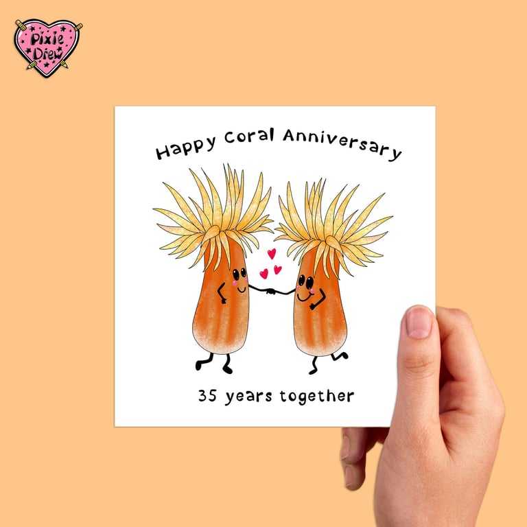 35th Anniversary card, Happy Coral Anniversary card with sun corals (Tubastraea)