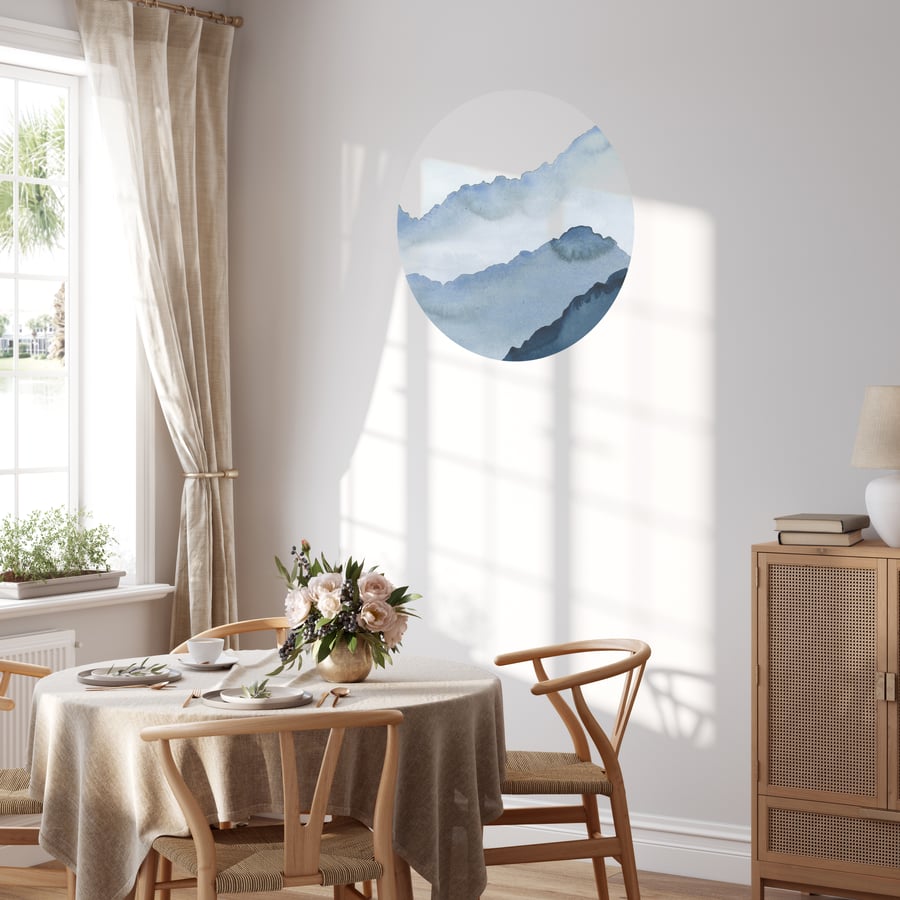 Fabric wall sticker contemporary watercolour - Hand painted mountain scene