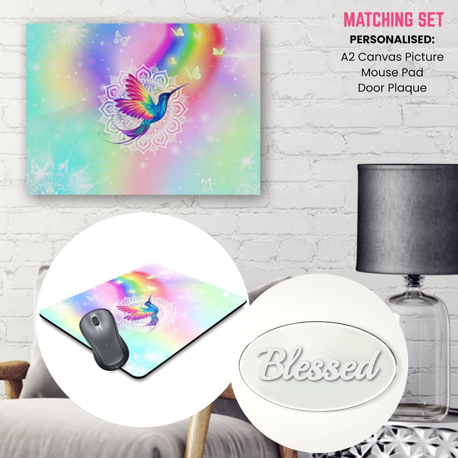 Wonder Bird Rainbow Artistic Personalised A2 Canvas, Mouse Mat, Door Plaque!