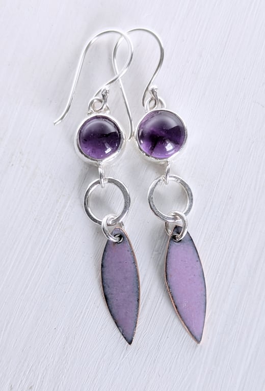 Amethyst and Enamel dangle earrings
