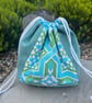 Dumpling drawstring bag -  vintage Sanderson Mandala and gingham 