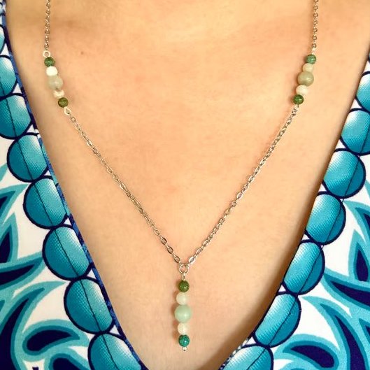 Green Agate and Amazonite necklace using stainless steel chain and lobster clasp