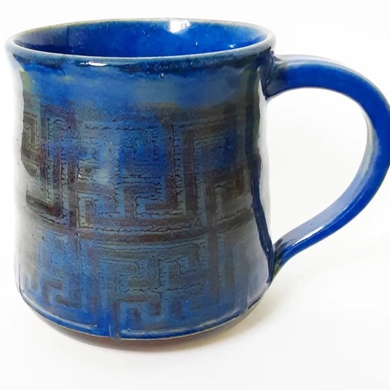 Patterned Glazed Mug - Hand Thrown Stoneware Ceramic Mug KIln Fired 