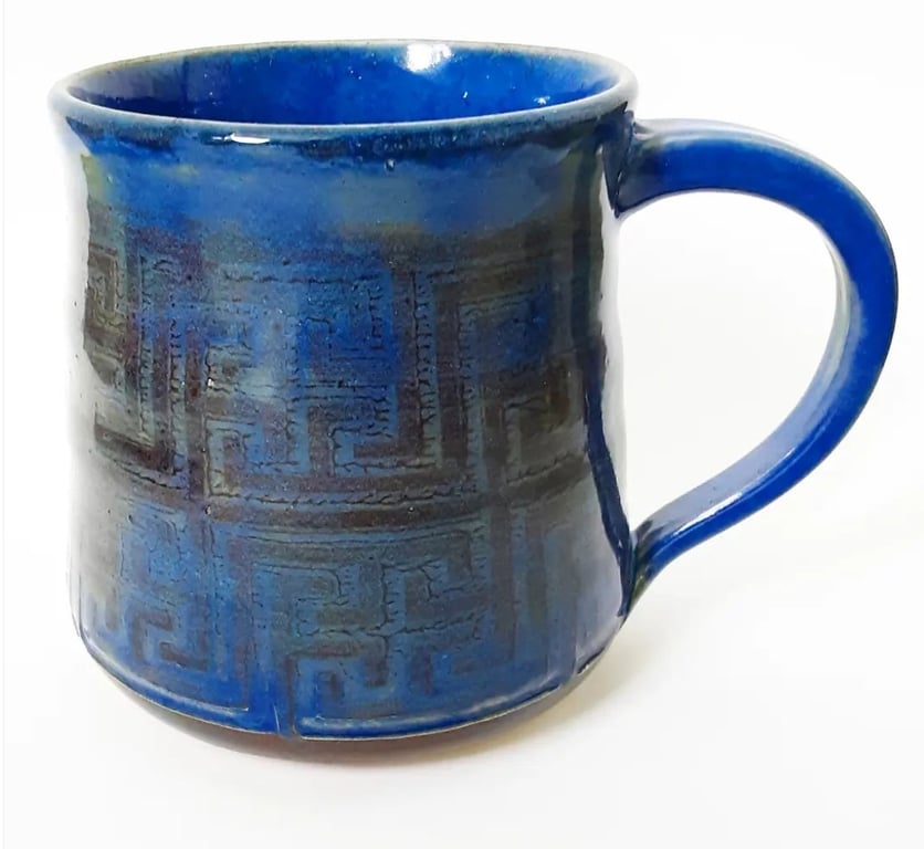 Patterned Glazed Mug - Hand Thrown Stoneware Ceramic Mug KIln Fired 