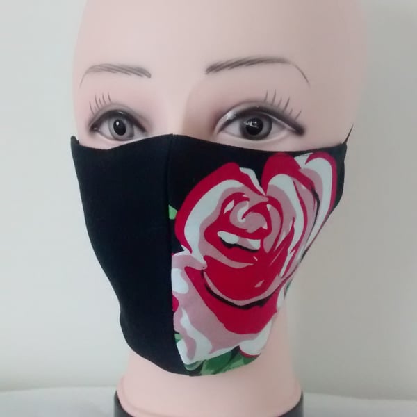 Handmade 3 layers big rose reusable adult face mask.