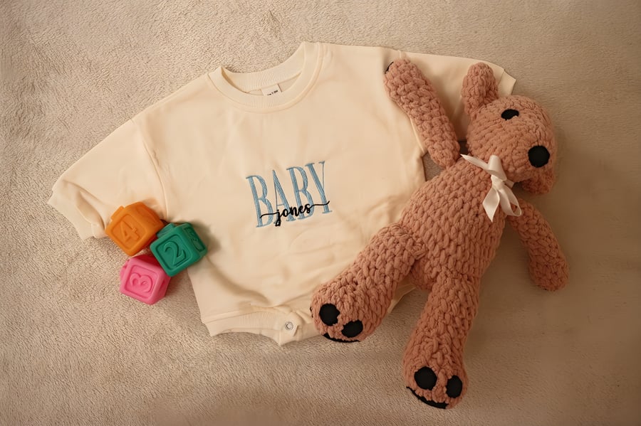 Handmade Embroidered Name Jumper - Baby Name Reveal