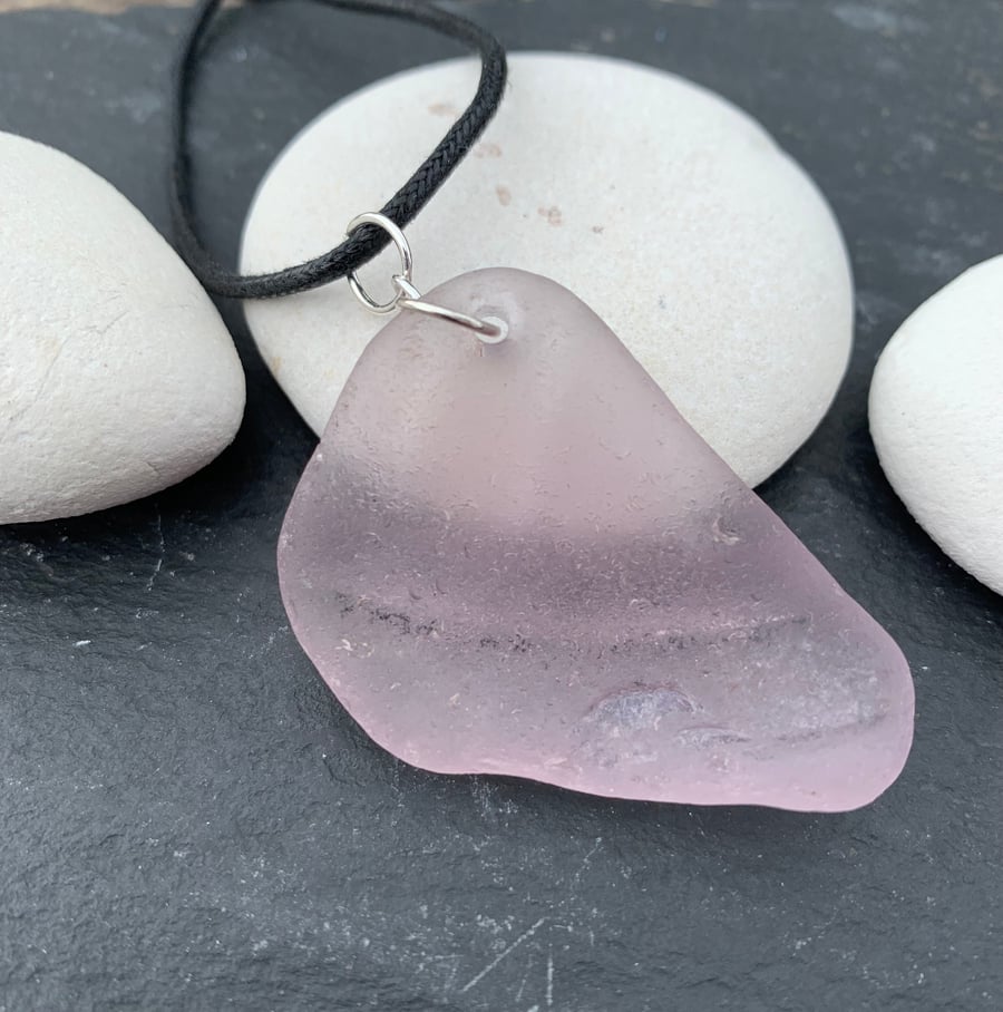 Pinky purple seaglasss pendant