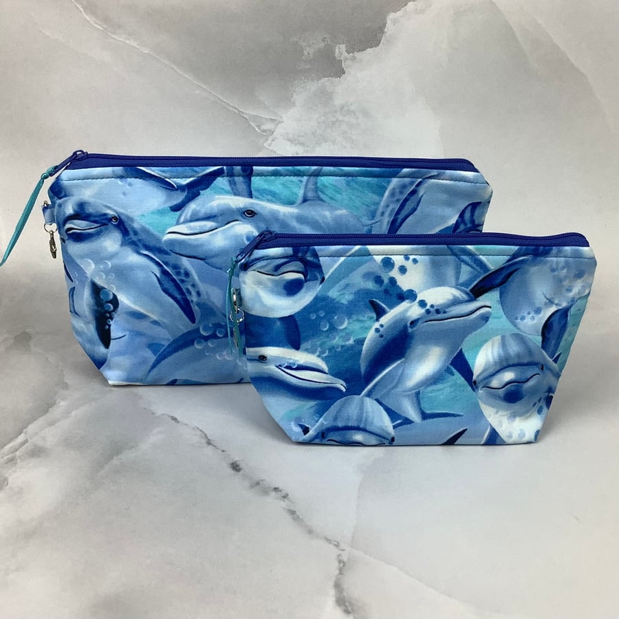 Dolphins makeup bag, Dolphin zip bag, 2 size options, Handmade