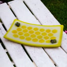 Honeycomb and bee fused glass trinket dish 