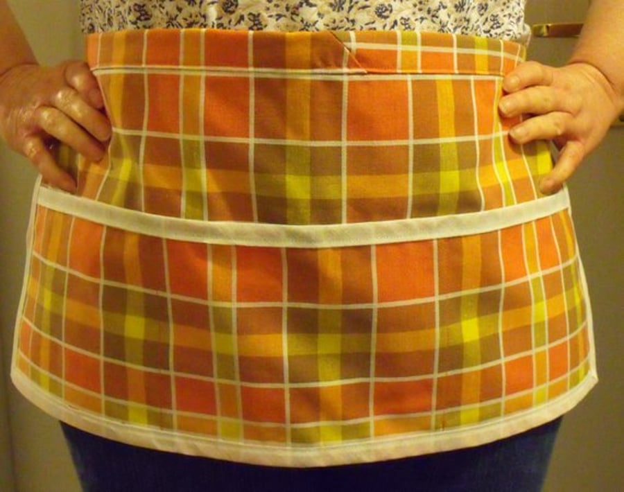 terracotta cotton half pinny for baking, cleaning or gardening