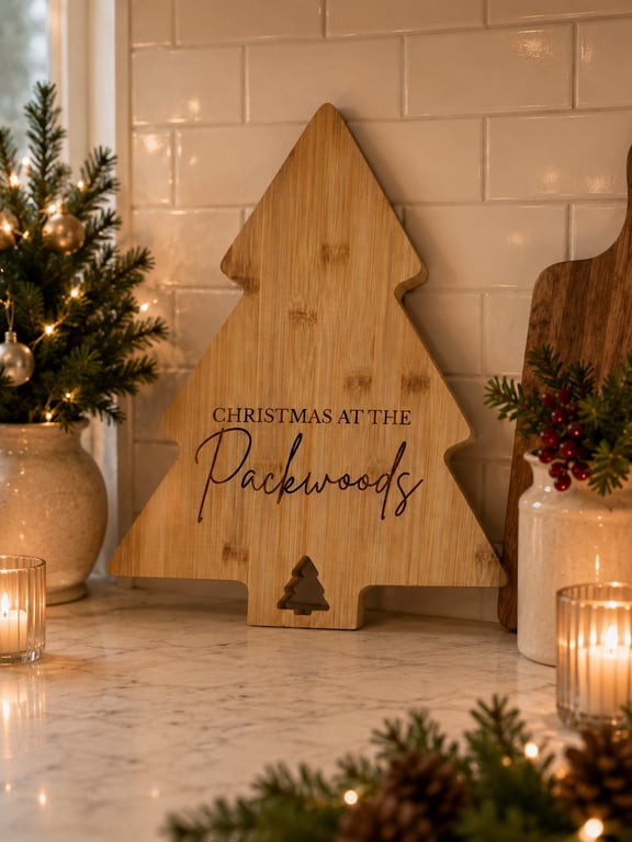 Personalised wooden Christmas tree chopping board cheese board