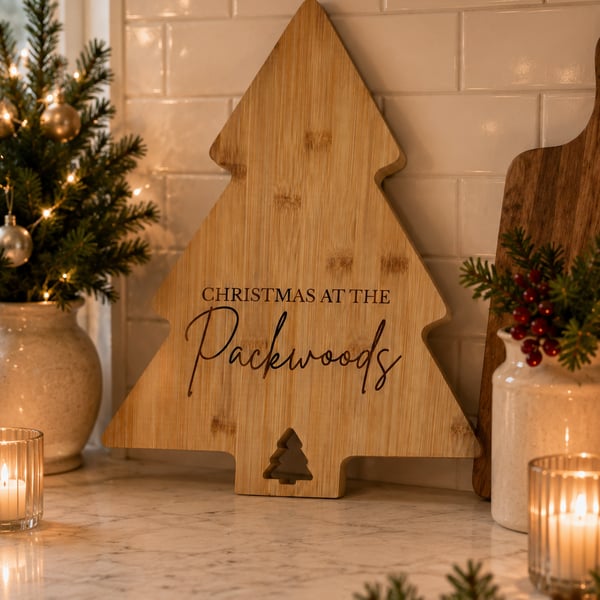 Personalised wooden Christmas tree chopping board cheese board