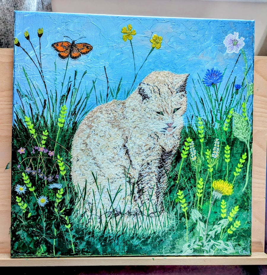 2 Pets Commission Portrait Acrylic Canvas Painting Meadow Garden Background