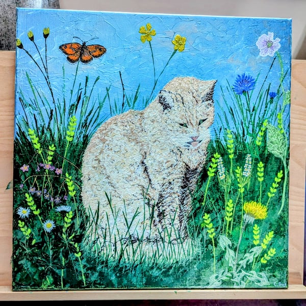 1 Pet Commission Portrait Acrylic Canvas Painting Meadow Garden Background