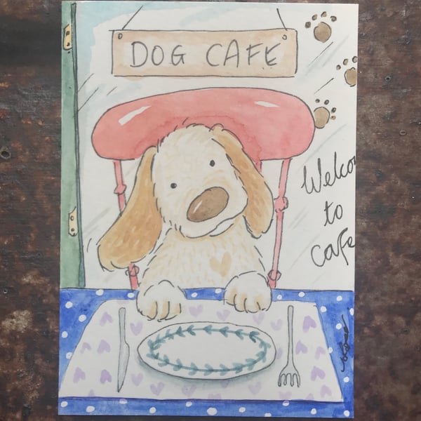 Original Painting Dog puppy pooch pet cafes heart ACEO Jo Roper