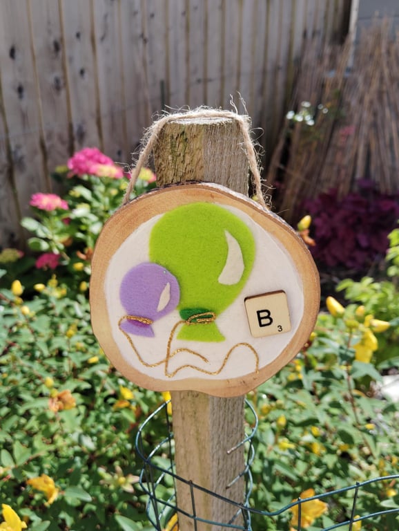 Wooden alphabet art -decorative wall plaque with first letter scrabble tile 