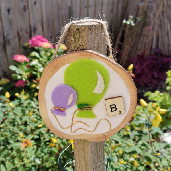 Wooden alphabet art -decorative wall plaque with first letter scrabble tile 