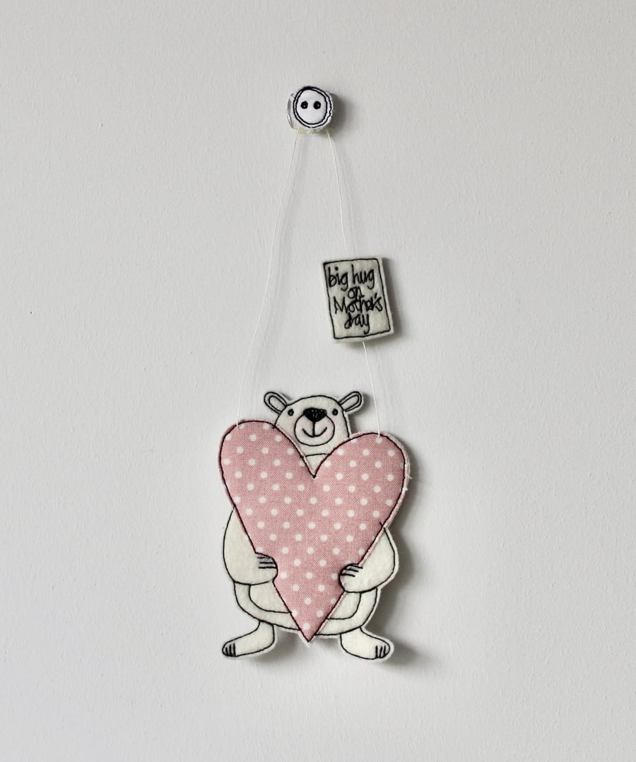 'Big Hug on Mother's Day' Mr Bear is Holding a Heart - Hanging Decoration