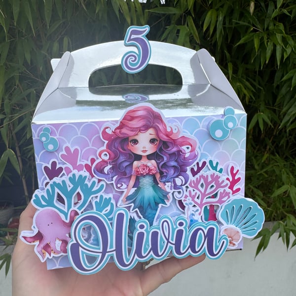 6 Personalised Mermaid party boxes, party bags 