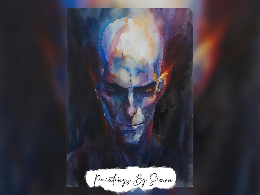 Intense Dark Portrait, Watercolor Painting Print 5"x7" on Matte Paper