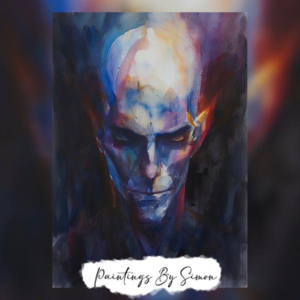 Intense Dark Portrait, Watercolor Painting Print 5"x7" on Matte Paper