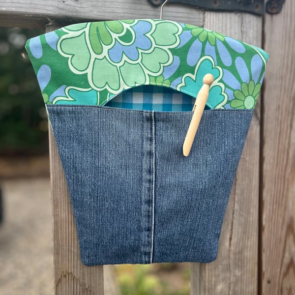 Reclaimed retro cotton and Denim Peg Bag