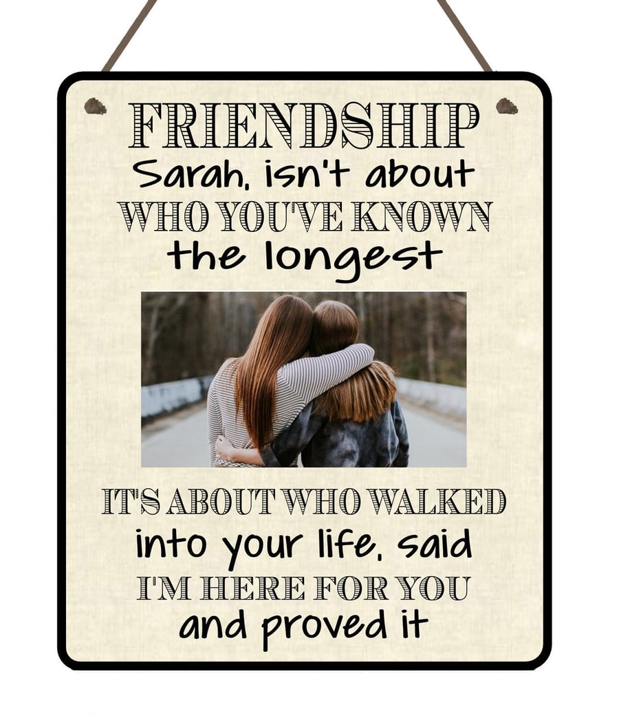 Personalised Friendship Metal Photo Hanging Plaque Any Image Any Name Best Frien