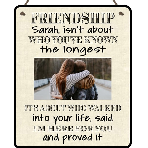 Personalised Friendship Metal Photo Hanging Plaque Any Image Any Name Best Frien