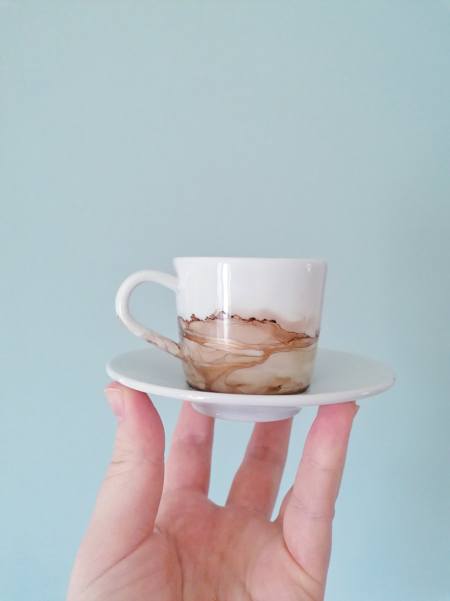 Hand-painted marbled espresso cup - pretty personalised cup - alcohol ink art mu