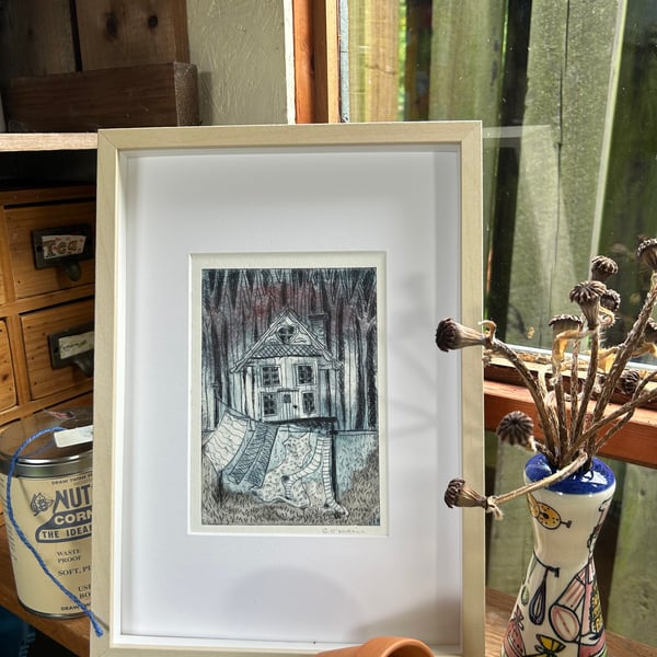 Sweetheart Cottage.  Drypoint etching.  Made in Yorkshire
