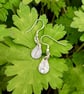 Handmade Fine Silver Leaf Textured Cubit Zirconia Drop Earrings