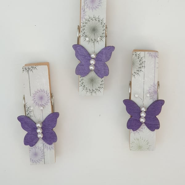 Butterfly Peg fridge Magnets decoupaged set of 3 