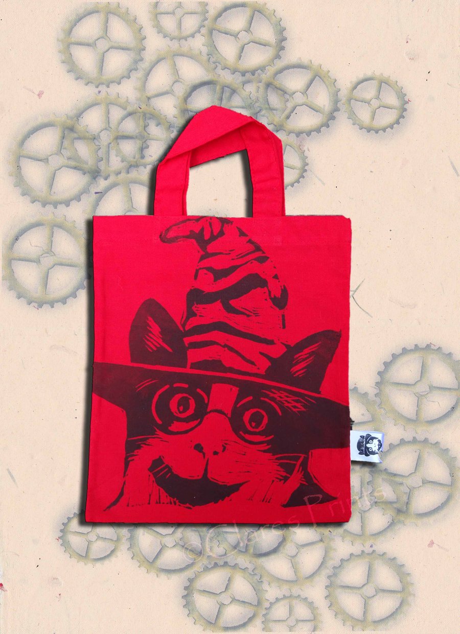 Harry Potter Cat Tote Hand Printed Red Mini Tote Shopping Bag