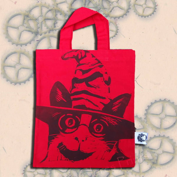 Harry Potter Cat Tote Hand Printed Red Mini Tote Shopping Bag