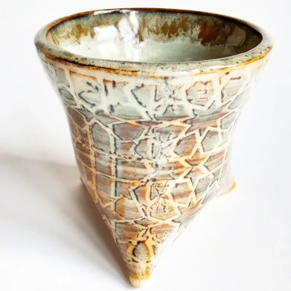 Three Legged Houseplant Holder in Caramel and Coffee Glazes 