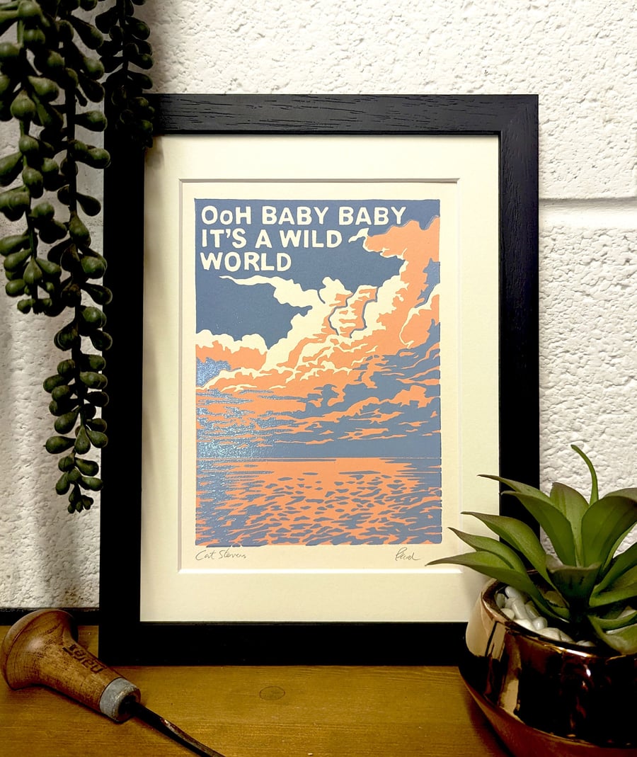 Cat Stevens- Wild World Original Lino Print
