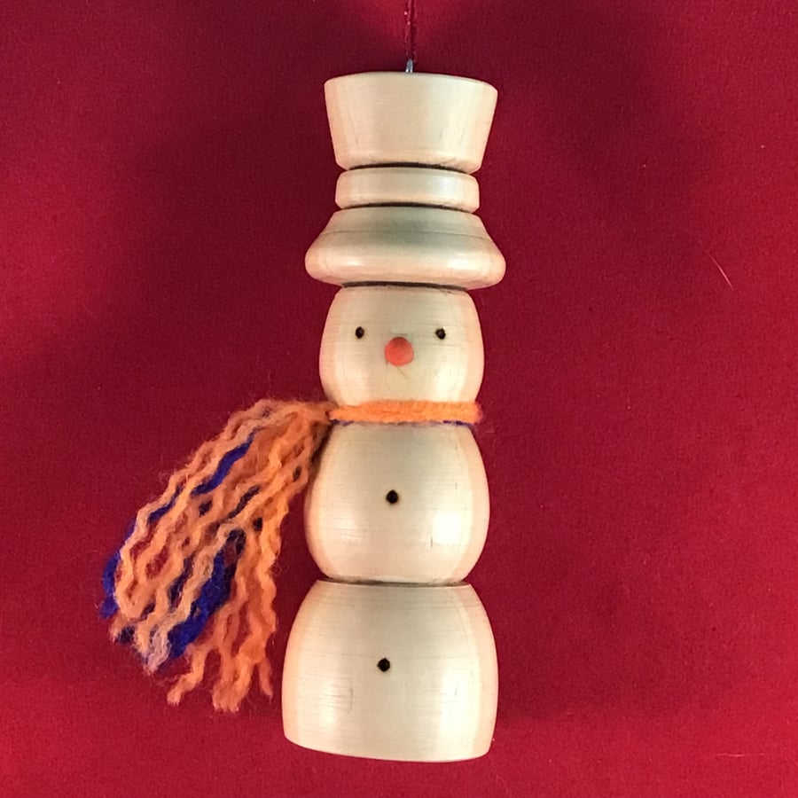 Wood turned hanging snowman